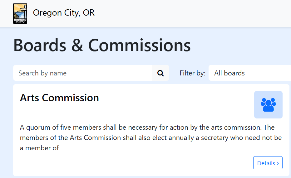 Oregon City, Oregons OnBoardGOV boards page