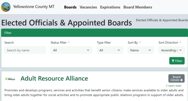 Yellowstone Montana OnBoardGOV page