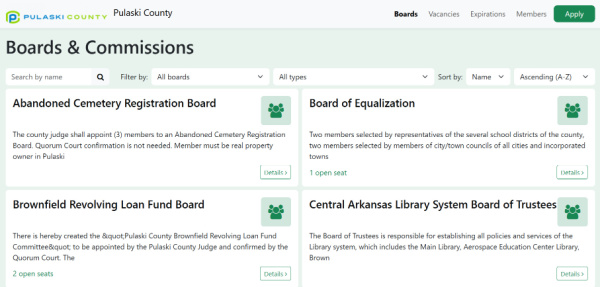Pulaski County, Arkansas public OnBoardGOV page