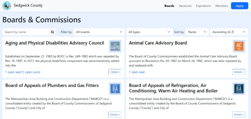 The OnBoardGOV page for Sedgwick, Kansas