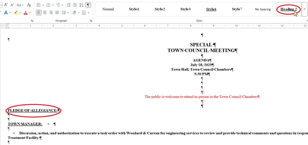 Image of a word document, showing how to create a header.