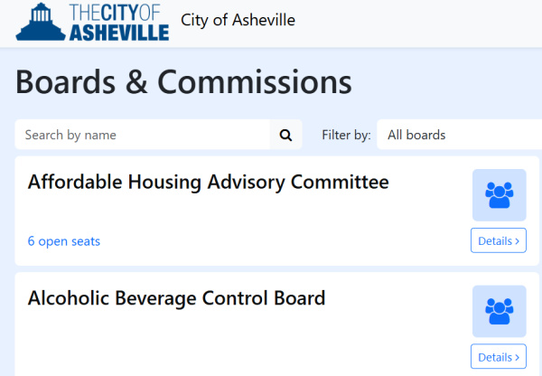 Asheville, NC OnBoardGOV board and committees page