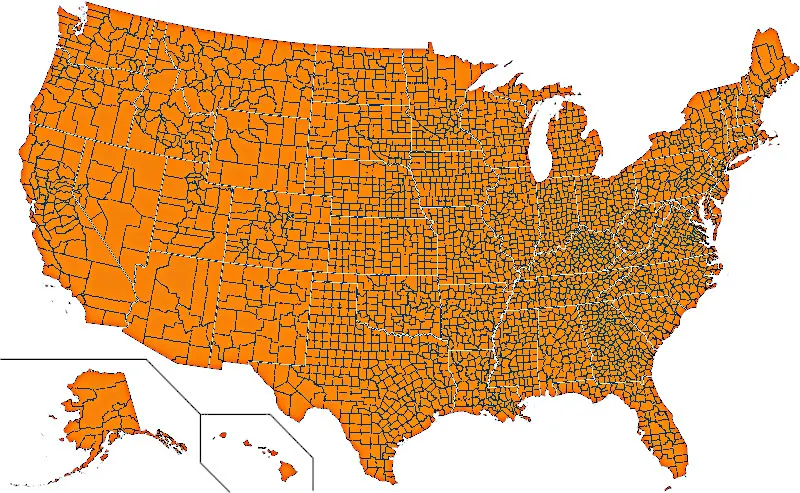 Map of the United States highlighting all counties, including Alaska and Hawaii in inset, illustrating the nationwide structure of county governments recognized during National County Government Month in April.